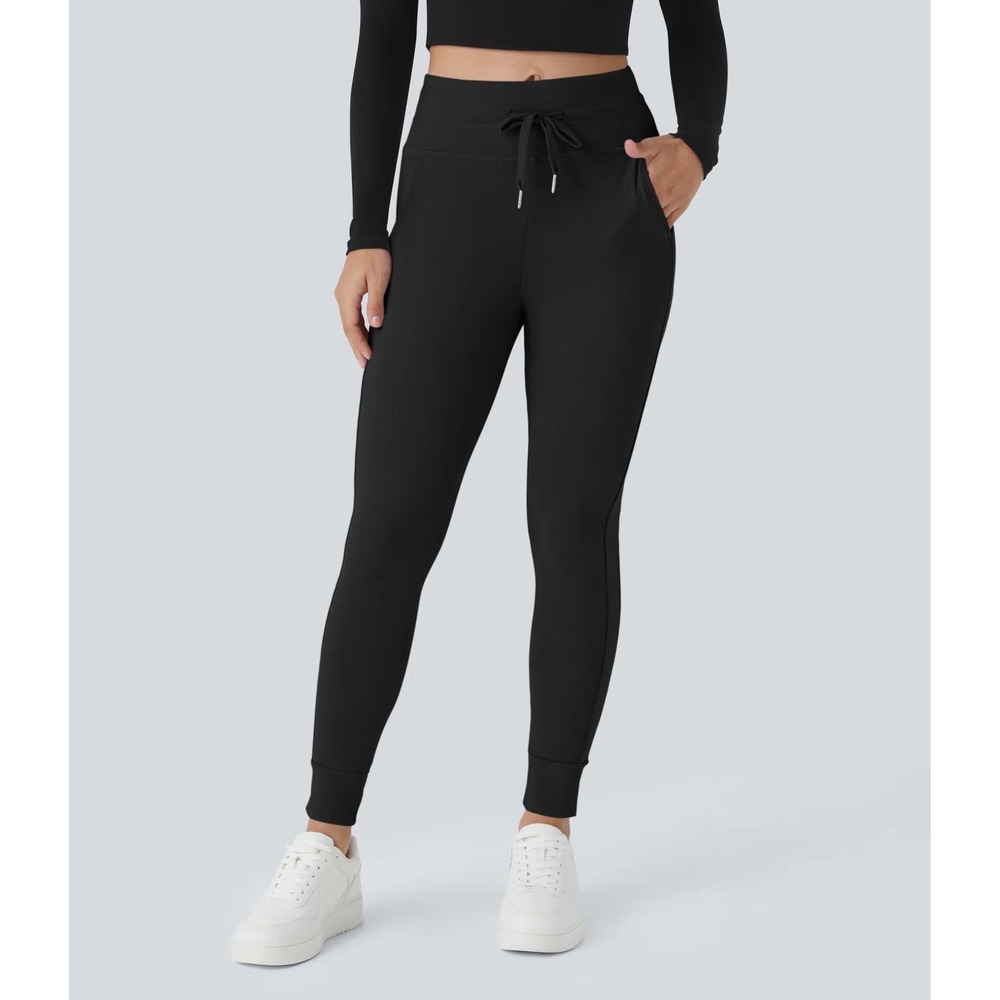 Halara SoftlyZero™ Plush High Waisted Joggers Full Length Drawstring M Black